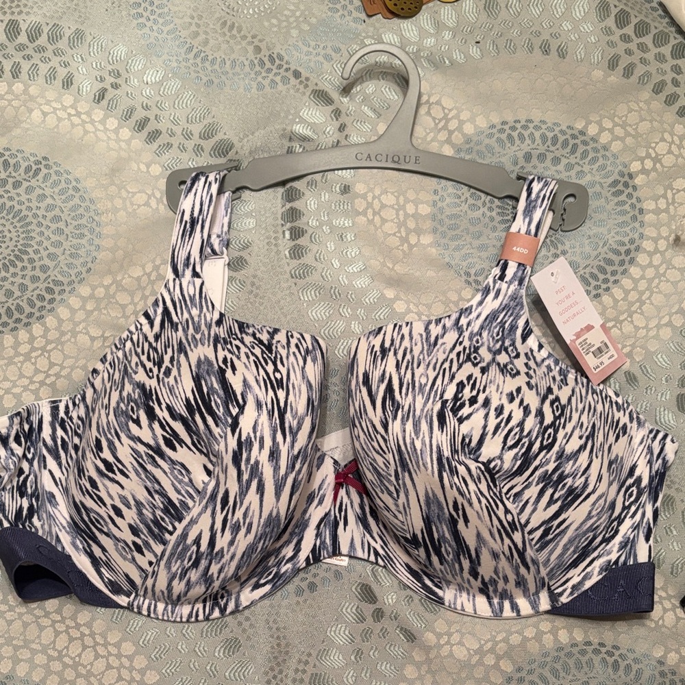 Cacique Blue and White Abstract Print Bra